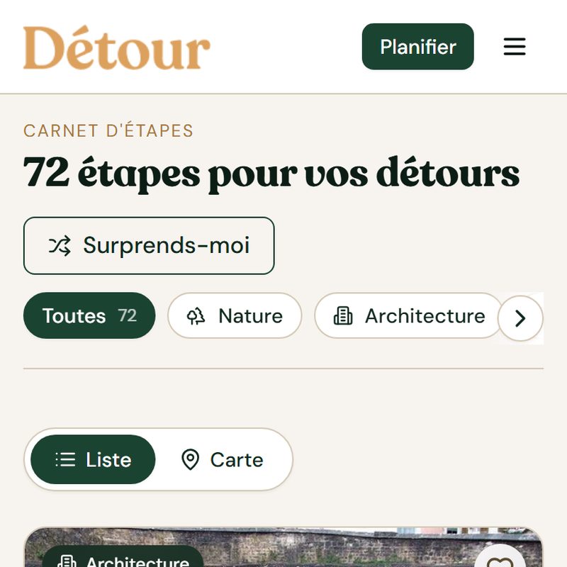 Détour sur mobile, liste des étapes